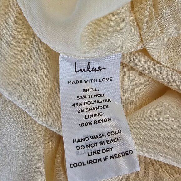 Lulus Short Loose Fit Ruffled V-Neck Dress, Soft Yellow, Festival, Size Small - Picture 4 of 9